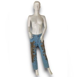 MOSCHINO COUTURE RESORT COLLECTION 2018 BLUE/LEOPARD LACE DETAIL DENIM